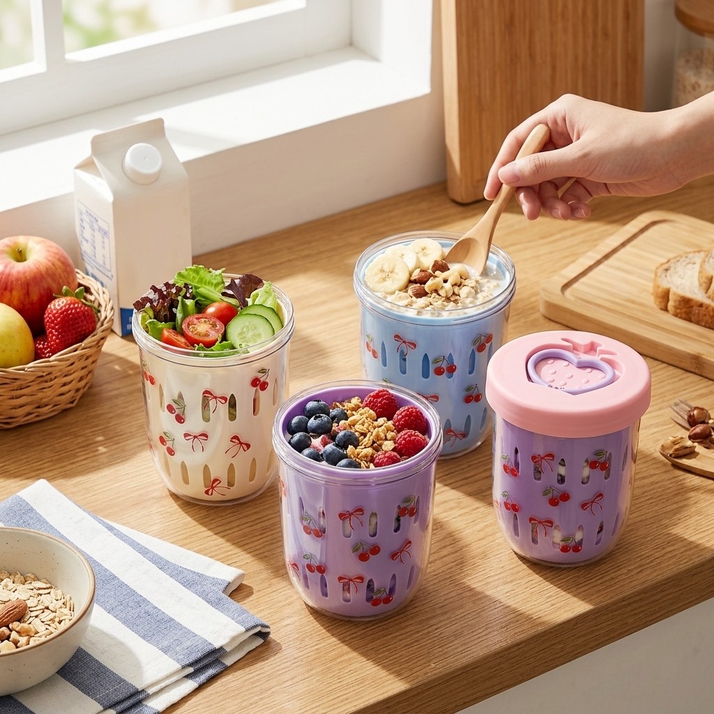 Baby Food Yogurt - Overnight Oats Cup with Lids Fork