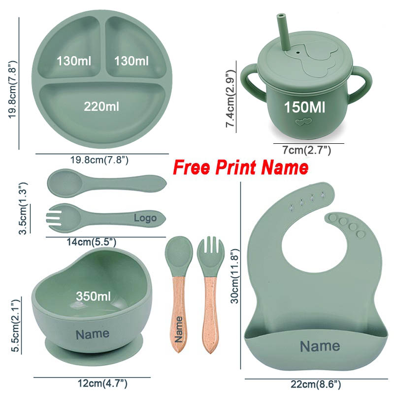 8Pcs Silicone Tableware Set Pe - Baby Food Logo 评论和价格